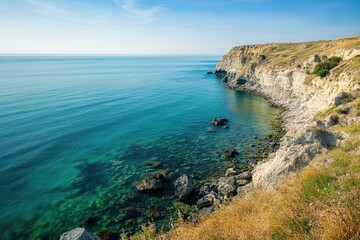 Fototapeta premium Stunning coastal air Crimea s Black Sea Ocean backdrop with clear skies