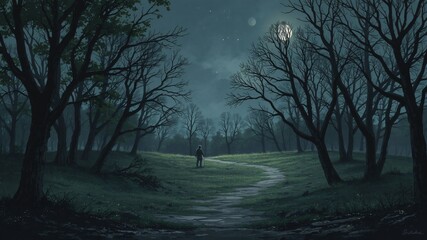 dark park minimalist illustration eerie scary background