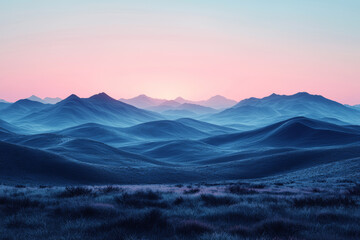 Obraz premium A serene landscape with a gradient sky transitioning from deep blue to soft pink at dusk. Concept of peaceful color transitions.