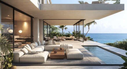 Fototapeta premium Modern Tropical Villa with Ocean View