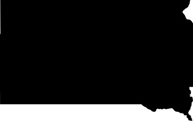 Contour map of the state of South Dakota, USA. Vector graphic illustration on a transparent background with black region borders