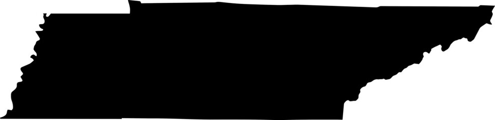 Contour map of the state of Tennessee, USA. Vector graphic illustration on a transparent background with black region borders