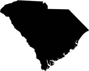 Contour map of the state of South Carolina, USA. Vector graphic illustration on a transparent background with black region borders
