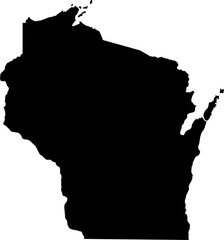 Contour map of the state of Wisconsin, USA. Vector graphic illustration on a transparent background with black region borders