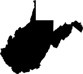 Contour map of the state of West Virginia, USA. Vector graphic illustration on a transparent background with black region borders
