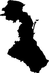 Contour map of the region of Dagestan, Russia. Graphic illustration on a transparent background with black region borders