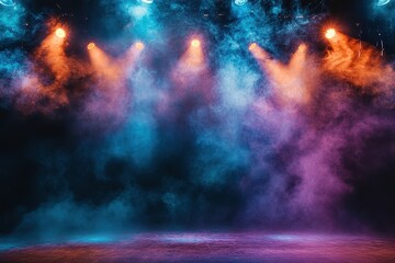 Textured backdrop for design featuring stage lights and smoke