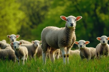 Fototapeta premium There are sheep and lambs in a national park in Germany
