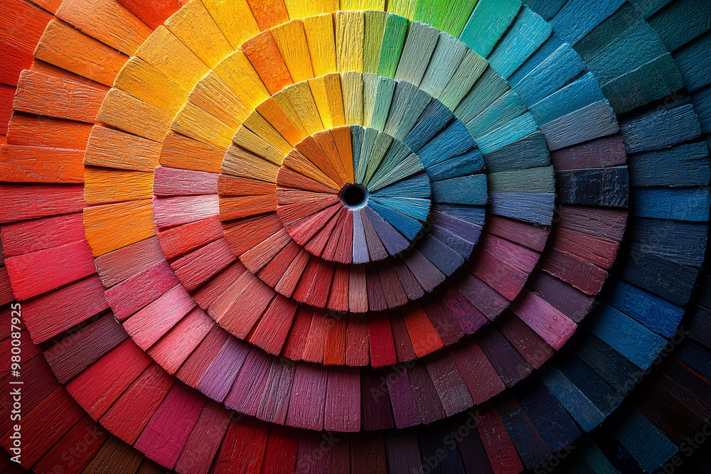 Wall mural a close-up of a color wheel with a rich variety of hues, showing the full spectrum of shades. concep