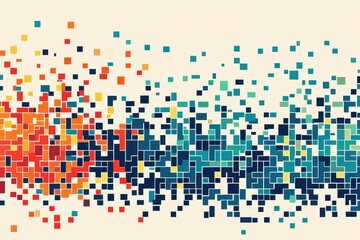 Abstract geometric pattern with colorful squares on a cream background