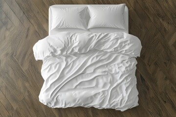 Obraz premium Top down view of an isolated white duvet cover in a bedroom