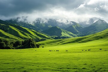 Verdant field in Southland New Zealand