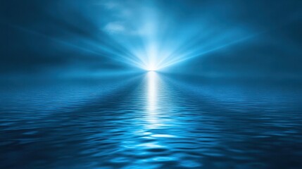 Fototapeta premium A beam of soft blue light casting a glowing reflection on water, creating a serene and peaceful atmosphere.