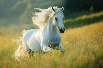 Obraz premium white stallion on grass