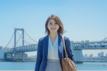 woman standing on bridge