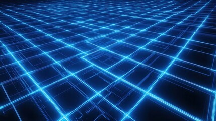A glowing blue line forming a grid pattern, resembling the blueprint of a futuristic structure.