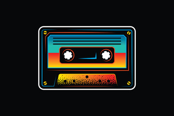 Audio cassette. Original vector illustration in vintage style. T-shirt design.