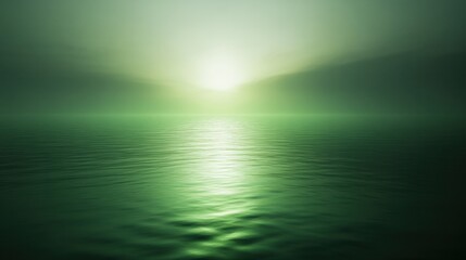 Fototapeta premium A soft green glow illuminating a reflective surface, casting a calming, peaceful atmosphere.