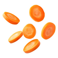 carrot round slices flying on transparent background