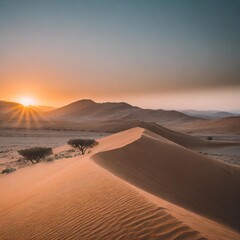 Fototapeta na wymiar Sunrise Over the Dunes of the Namib Desert, a Desert Landscape of Stark Beauty
