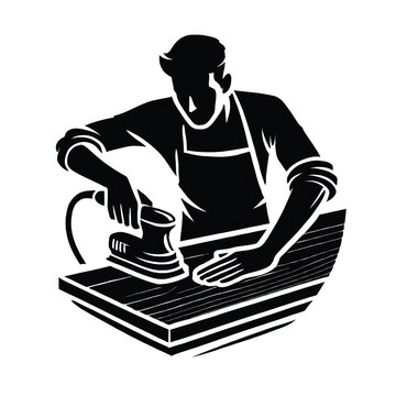 black carpenter sanding wood clip art preview