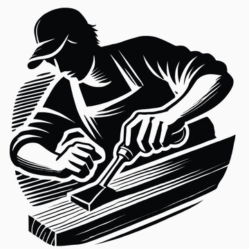 carpenter chiseling wood black and white clip art preview
