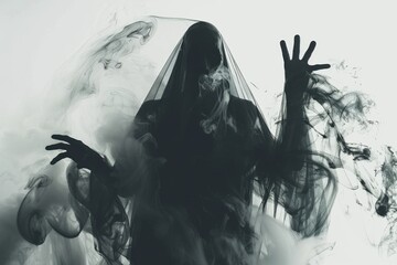 Eerie silhouette of a wailing ghost haunting the night