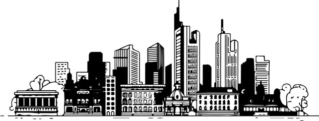Stylized Vector City Skyline with Iconic Buildings