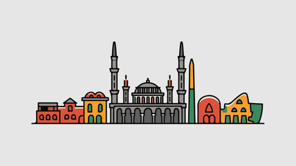 Obraz premium Colorful Vector Skyline with Iconic Buildings and Minarets