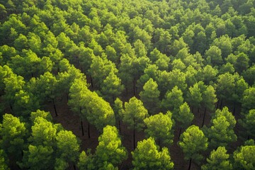 Naklejka premium Aerial View of Green Summer Forest with Pine Trees in Turkey, ai