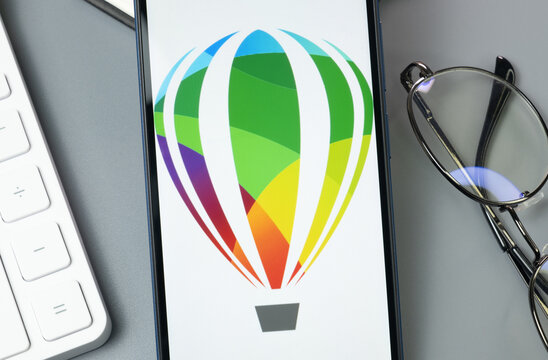New York, USA - 30 August 2024: CorelDraw Logo on Phone Screen, Company Icon on Display