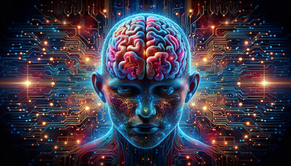 The fusion of human cognition and advanced technology in a digital network.