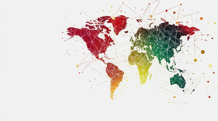 Obraz premium Abstract white background with Colorful business connection of line from nail node to node on world map background Innovation network points Earth's surface