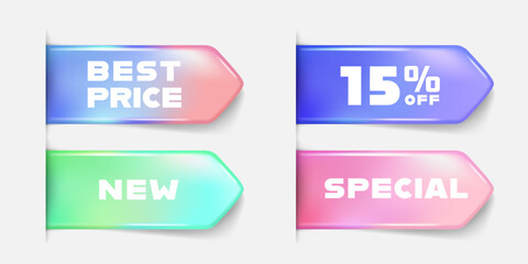 3d holographic side tag label For business promotion sales and Discount online promotion. Illustration vector premium.