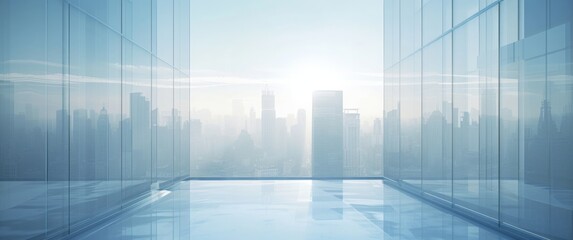 Fototapeta premium Cityscape with modern buildings and foggy atmosphere