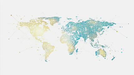 Abstract white background with Colorful business connection of line from nail node to node on world map background Innovation network points Earth's surface