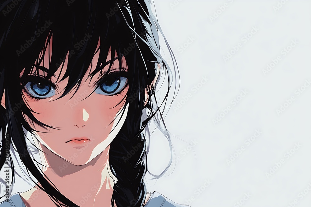 Canvas Prints Anime girl with blue eyes and black hair in a braid