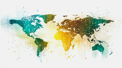 Abstract white background with Colorful business connection of line from nail node to node on world map background Innovation network points Earth's surface