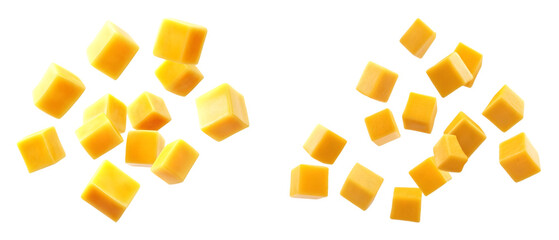 Mango cubes flying on transparent background