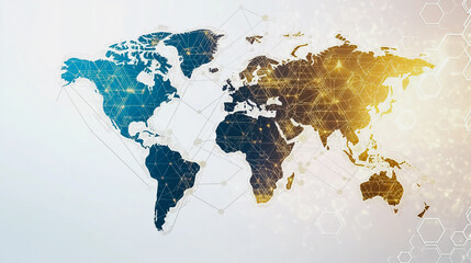 Obraz premium Abstract white background with Colorful business connection of line from nail node to node on world map background Innovation network points Earth's surface