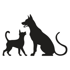 This is a simple black and white illustration of a cat & dog silhouette.