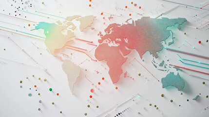 Fototapeta premium Abstract white background with Colorful business connection of line from nail node to node on world map background Innovation network points Earth's surface