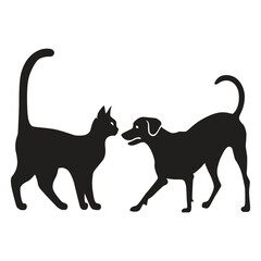 This is a simple black and white illustration of a cat & dog silhouette.