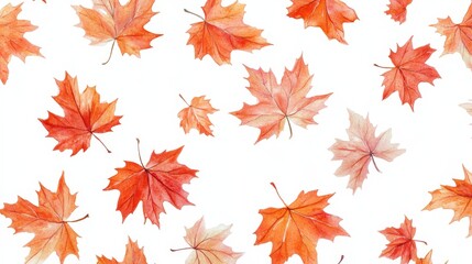 Obraz premium Watercolor collection of autumn maple leaves and red,yellow,Hand drawn nature design elements isolated on white background,Hand paint,Perfect for creating cards, design,copy space.