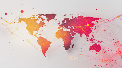 Fototapeta premium Abstract white background with Colorful business connection of line from nail node to node on world map background Innovation network points Earth's surface