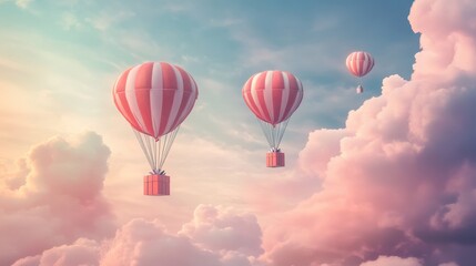 Fototapeta premium A Box flying on a parachute with pink cloud,vector illustration of package flying down from sky and cloud with parachute, concept for delivery service,shopping online,air delivery service.