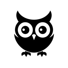 Round Owl Silhouette Icon Representing Nature, Nocturnal Creatures, and Forest Life