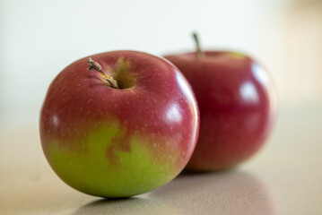 Two red apples freshly harvested during the month of september