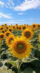 Fototapeta premium Botanical Radiance: Glowing Sunflowers Reaching Towards the Sky