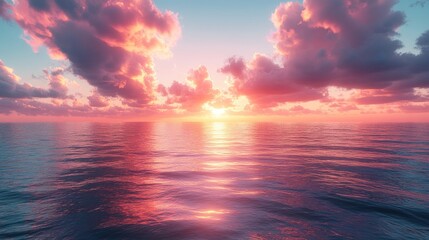 Obraz premium Pink Sunset over Calm Ocean